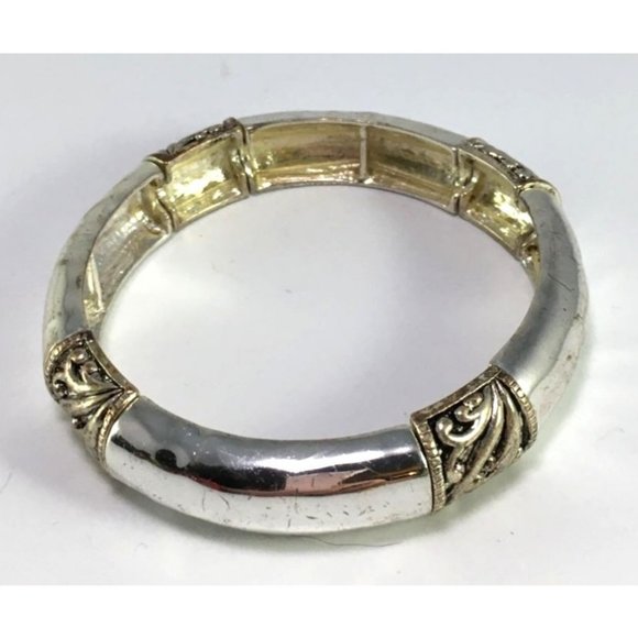 Antique Look Silver Tone Ethnic Style Boho Stretch Bracelet - Picture 4 of 4